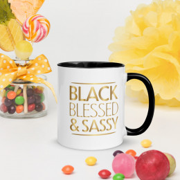 Black Blessed & Sassy Mug with Color Inside